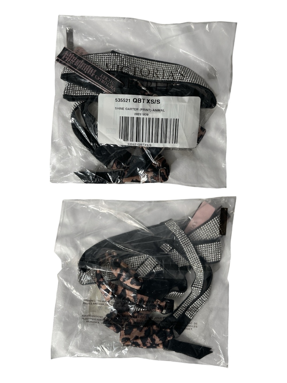Victoria's Secret Black & Leopard Print Rhinestone Garter | XS/S | NIP